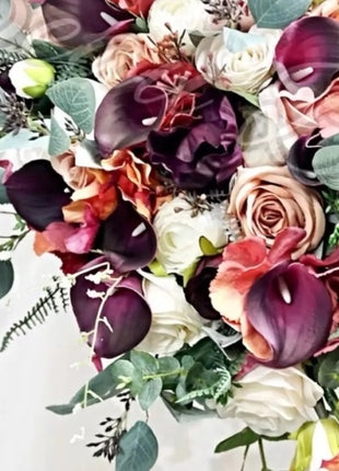 Artificial  Silk Wedding Flowers: Orange, Plum, Ivory Teardrop Bridal Bouquet image 6