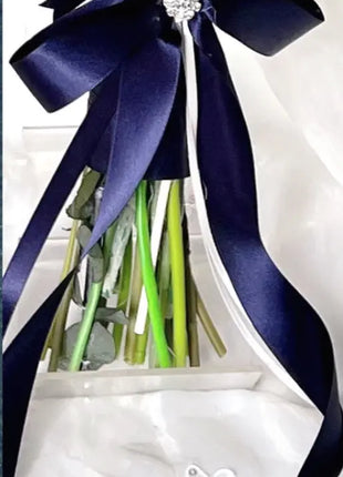 Eucalyptus foliage silk rose bridal Bouquet Wedding Flowers,Navy, Dusty Blue image 5