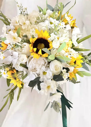 sunflower Artificial  Silk bouquet  - Ivory yellow round  Bridal flowers image 2