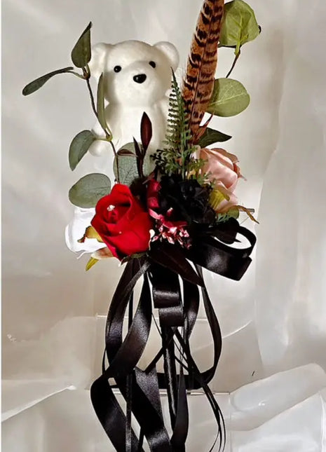 Silk Rose, black ruscus leaf Bride Bouquet Wedding Flowers in black, pink, Ivory image 1