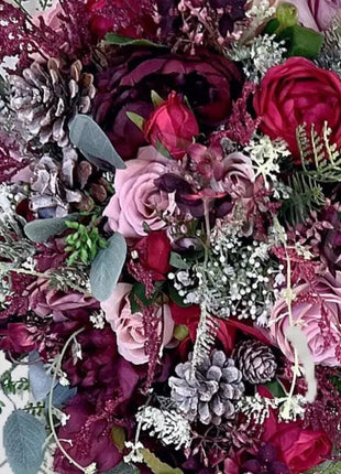 Artificial silk Wedding Flowers Burgundy, Pink, Cascading winter Bridal Bouquet image 3
