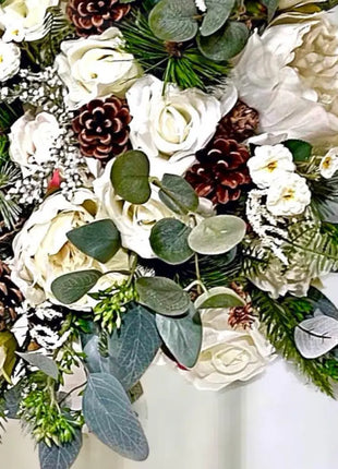 Wintry, Christmas bride bouquet in white, Ivory, cream with fir cones 10pc image 11