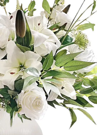 silk  Floral Arrangement Manor Lane in Ivory, White with Rose, Tiger Lily | Déco image 6