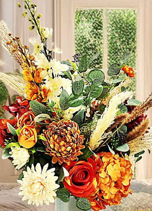 Silk Floral Arrangement in Burgundy, Red & Orange Pampas, Rose , Maison Avenue image 3