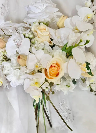 Ready to Send  in White, Lemon Orchid bridal bouquet with Roses and Tulips image 3