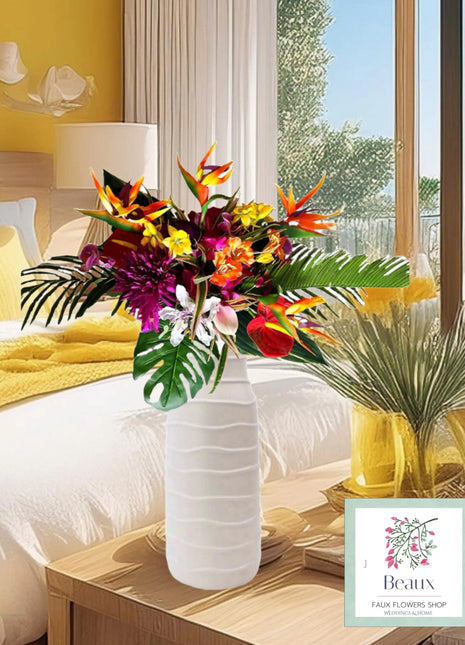 Faux Floral Arrangement in Orange, Pink Bird of Paradise, Hacienda Hil image 0