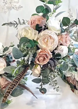 Blush, Ivory Rose Cascading Bridal Bouquet silk Artificial Wedding Flowers image 3