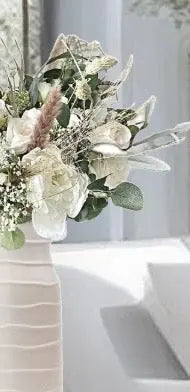 Faux Floral Arrangement in Blush Pink, White with Pampas, Peony, Park Avenue image 6