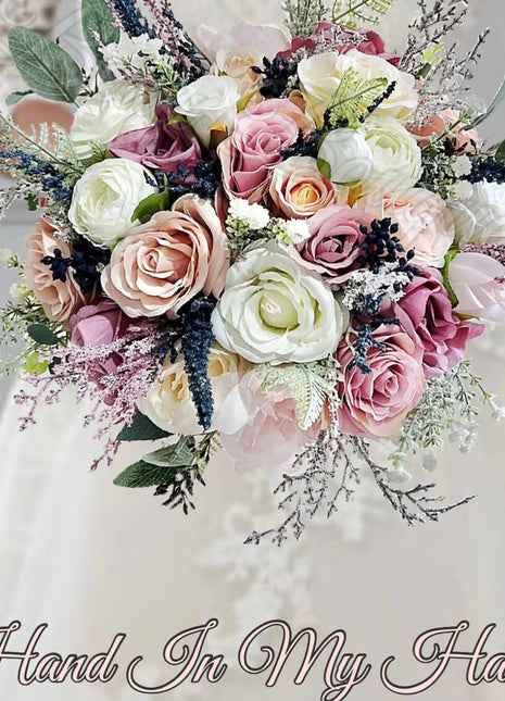 Silk Artificial Rose bouquet mauve, blush, navy, Ivory round  Bridal flowers image 0