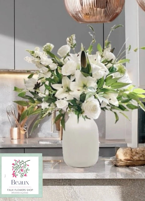 silk  Floral Arrangement Manor Lane in Ivory, White with Rose, Tiger Lily | Déco image 0