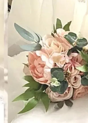 Luxury bridal bouquet in blush peach, ivory with peony, rose package 13p image 2