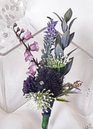 Scottish wildflowers, thistle  Bridal Bouquet Wedding Flowers mauve, purple image 2