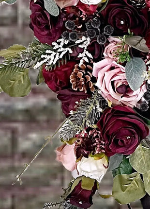 Silk Rose, Bride Bouquet Wedding  Flowers in black, blush, Ivory, burgundy image 1