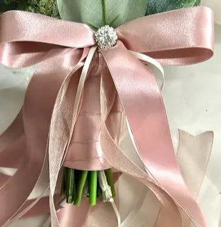 Teardrop Bridal Silk Bouquet, Cerise Pink, White, Ivory with Wild Roses, Peonies image 7