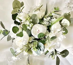 Artificial Wedding Flowers  Rose, peony in White Ivory Cascading Bridal Bouquet image 7