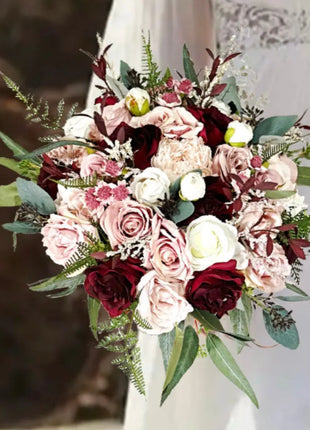 Silk Artificial Rose bouquet, dusky pink, burgundy  round  Bridal flowers image 5