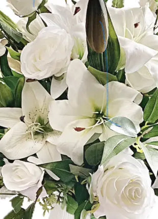 silk  Floral Arrangement Manor Lane in Ivory, White with Rose, Tiger Lily | Déco image 8