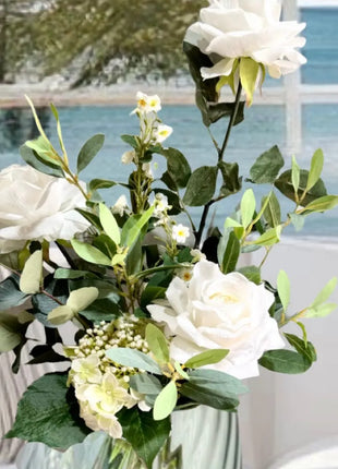 Lime Green, White silk Floral Arrangement  with Hydrangea and Rose Decor image 6
