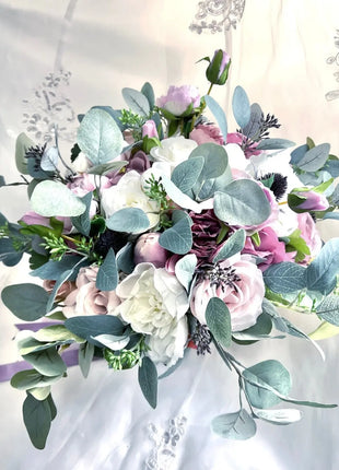 Silk Rose, lilacs, pink, mauve, Ivory teardrop Bridal flowers image 4