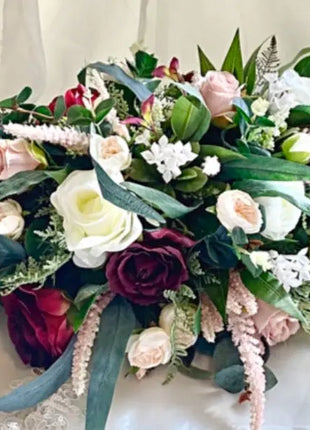 Silk Scottish thistle rose bridal flowers ivory, Burgundy, Blush Roses image 7