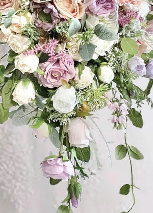 Silk Roses, hydrangea, Peony flowers -llac, pink, Ivory Teardrop Bridal Bouquet image 8