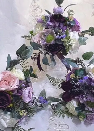 Silk Rose, lavender, lilac, plum bridal bouquet teardrop Bridal flowers Beaux Faux Flowers Shop
