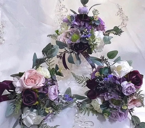 Silk Rose, lavender, lilac, plum bridal bouquet teardrop Bridal flowers Beaux Faux Flowers Shop