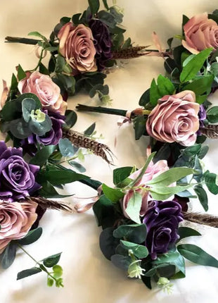 Scottish bridal bouquet with roses pheasant feather, dusky pink, red, Ivory image 6