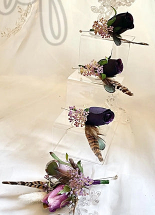 Scottish bridal bouquet with roses pheasant feather, dusky pink, red, Ivory image 5