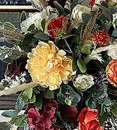 Silk Floral Arrangement in red, orange  Pampas, Rose Vase Decor Rustic Home image 5