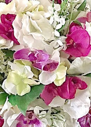 Chic Faux Floral Arrangement - Cerise Pink Hydrangea & Orchid | Chateaux Rue image 1