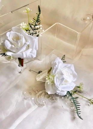 Wedding flowers in white|, blush, blue silk rose peony Cascading bride bouquet image 2