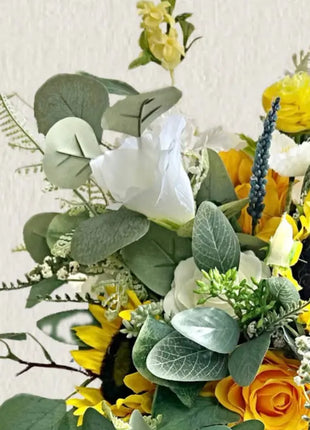 Faux Floral Arrangement in Yellow, White Rose, Sweetpea, Sunflower, Manse Driv image 5