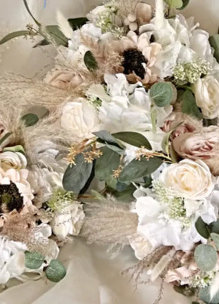 Silk sunflower, Peony, Rose Bridal Bouquet blush, Ivory Wedding Flowers image 2