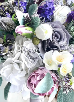 Silk Rose, lilacs, ranunculus bouquet-purple, mauve, Ivory round  Bridal flowers image 5