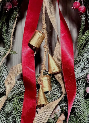 Christmas wreath - real touch snowy nordic pine, fir cones, berries & Bells   image 5