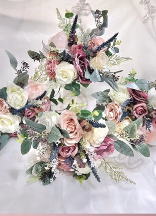 Silk Artificial Rose bouquet mauve, blush, navy, Ivory round  Bridal flowers image 3