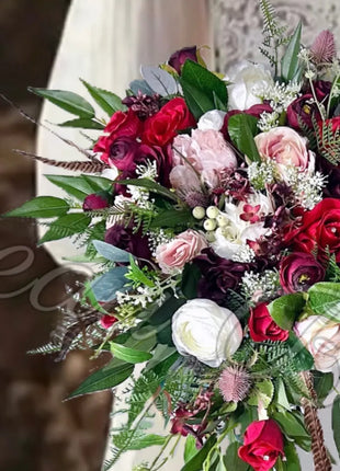 Teardrop Bridal Bouquet - Artificial Wedding Flowers Burgundy, Pink & ivory image 4