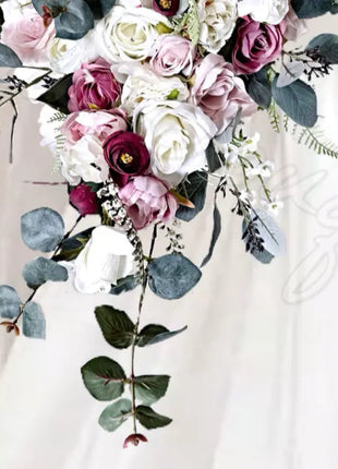 Artificial Wedding Flowers Burgundy, Blush, Ivory Rose Cascading Package 11pc image 3