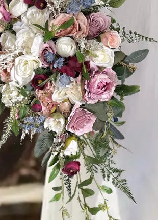 Brides Scottish Wedding cascade Bouquet Dusty Mauve, Burgundy Faux  Flowers image 9