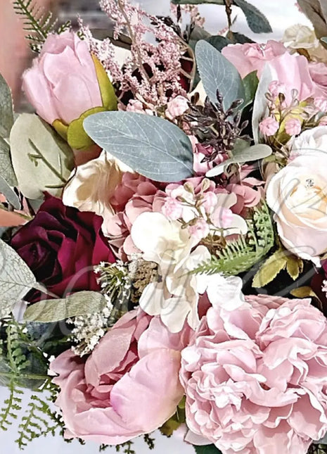 Silk Rose, peony round Bridal Bouquet Wedding Flowers in dusky pink & Ivory image 1
