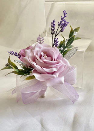 Artificial Silk flower Bridal Bouquet Roses,, Peony flowers -lilac mauve, Ivory image 8