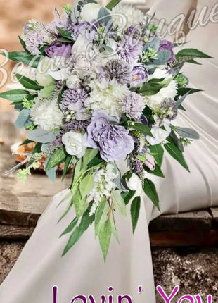 Silk Rose bouquet in mauve, lilac, Ivory teardrop Bridal flowers image 0