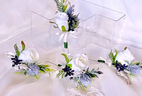 Silk Cascade Bridal Bouquet Roses, Peony in  Blue,  navy, Ivory image 1