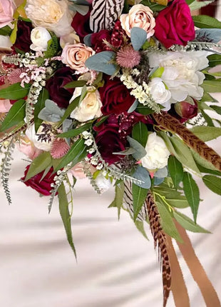 Bridal spray Bouquet Artificial rose  Wedding Flowers Red , Pink, ivory image 3