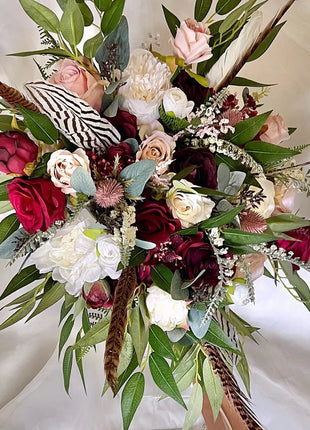 Bridal spray Bouquet Artificial rose  Wedding Flowers Red , Pink, ivory image 1