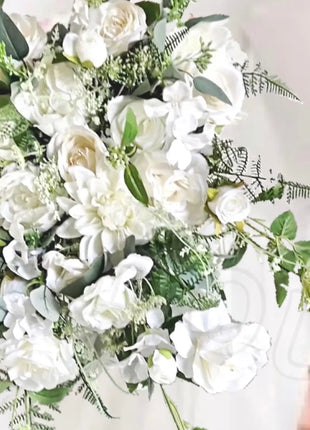 Artificial Wedding Flowers  Rose, peony in White Ivory Cascading Bridal Bouquet image 10