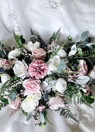 Scottish Dusky mauve  rose bridal bouquet, teardrop silk wedding flowers image 3