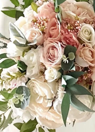 Spray bride bouquet in blush, Ivory, peach with peony, sweet pea, rose image 5