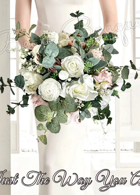 Silk Artificial Rose bouquet mauve, blush, navy, Ivory round  Bridal flowers image 0